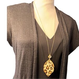 New Clover Gold Leopard Leaf Pendant long Necklace with Multicolor Stone